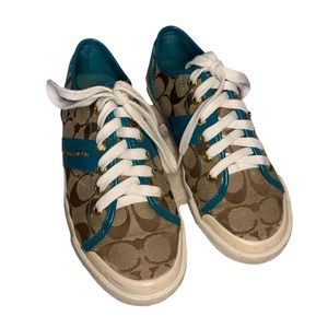 Coach Shoes Sneakers Women's Lace Up Fillmore Brown Turquoise Tan Shoes 6B